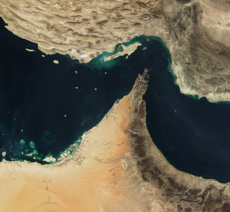 Satellite view of the Strait of Hormuz