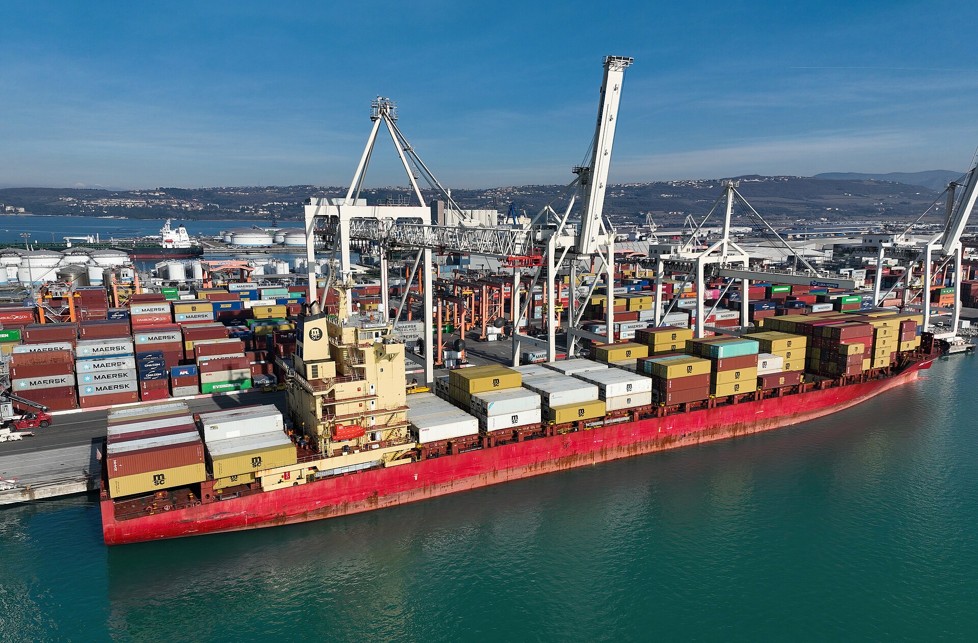 A container ship in port